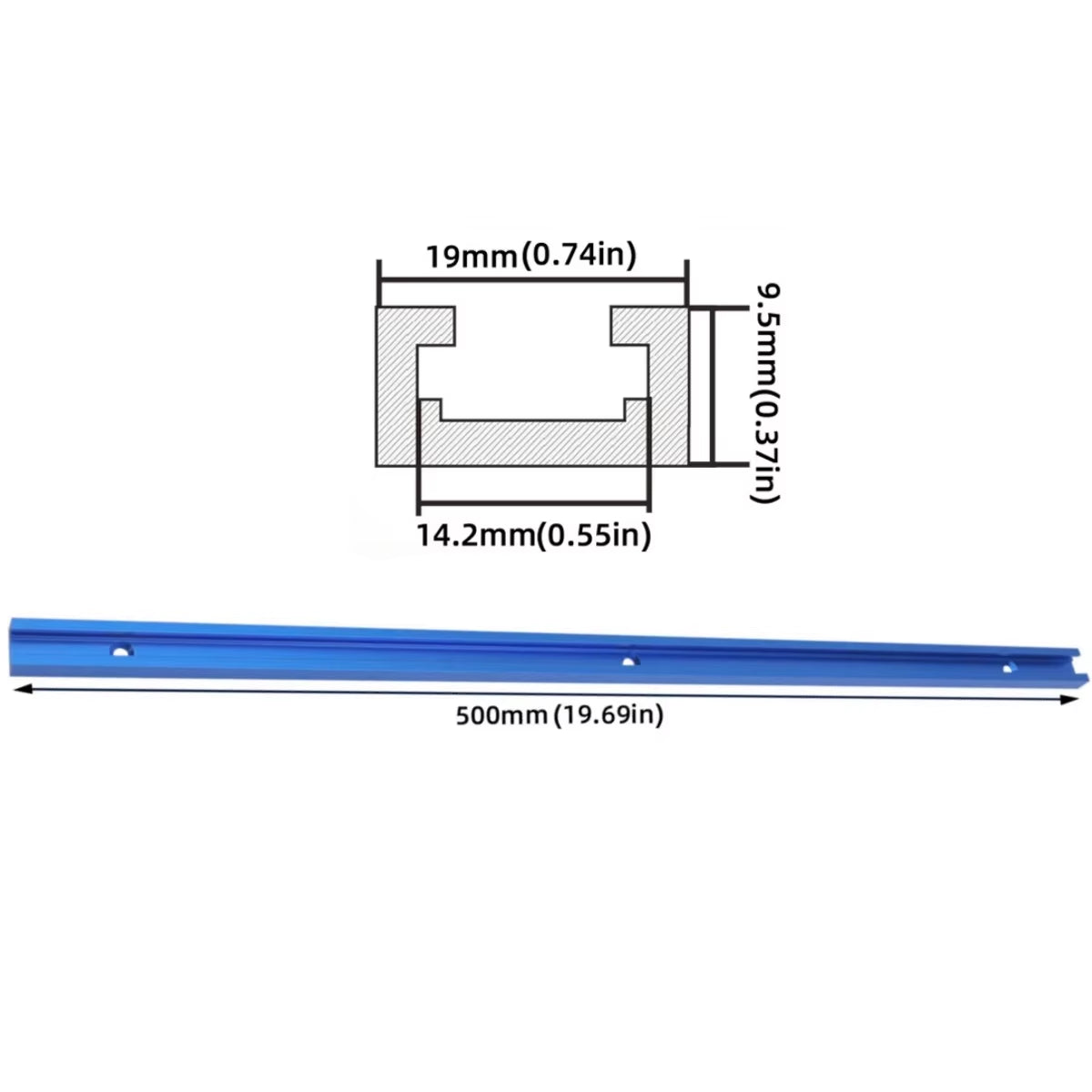 T-Track 500 mm – Aluminum Miter Track with T-Bolts – image 10