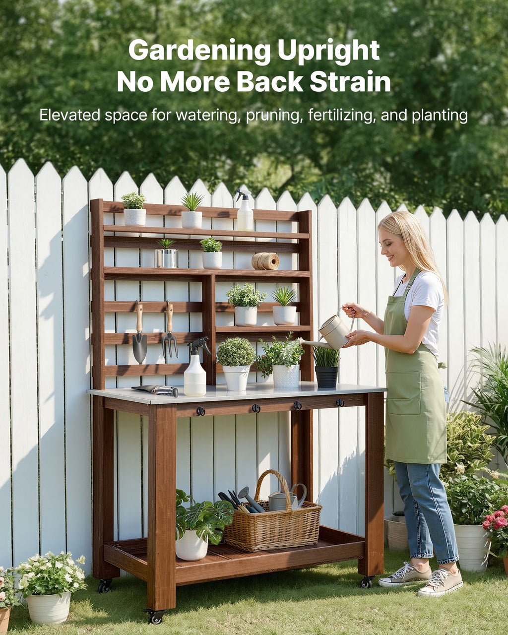 Rolling Potting Bench with 45 x 26 in Stainless Steel Top and Shelves – image 2