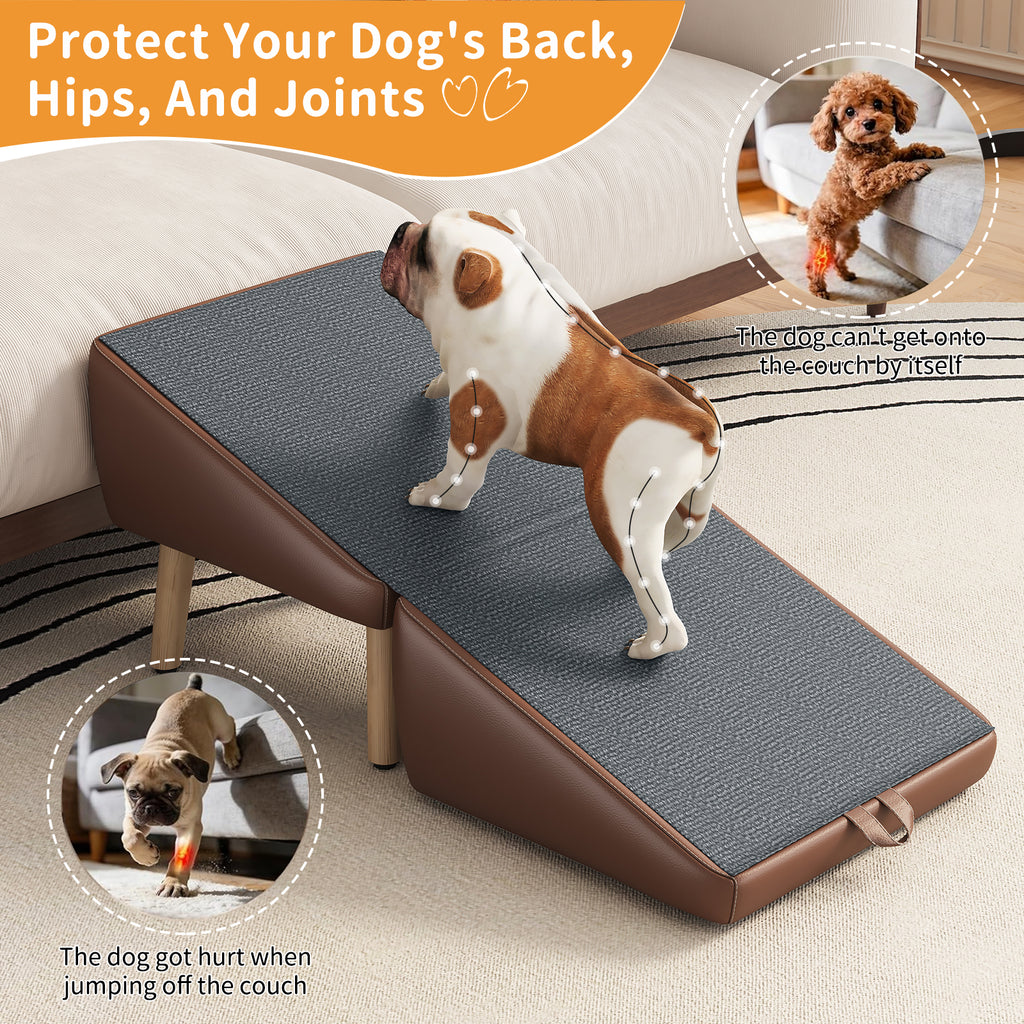 Dog Stairs and Ramp 2-in-1, Wooden Ottoman Pet Steps for Couch, Brown – image 7
