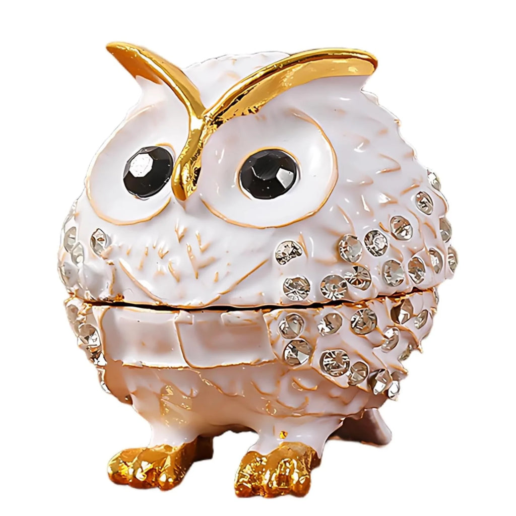 Owl Trinket Box – Hand Painted Enamel Jewelry Box with Rhinestones