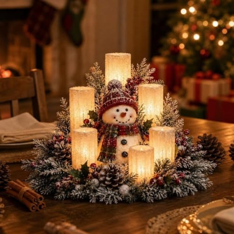 Christmas Centerpiece with Flameless Candle, Lighted Snowman – image 3