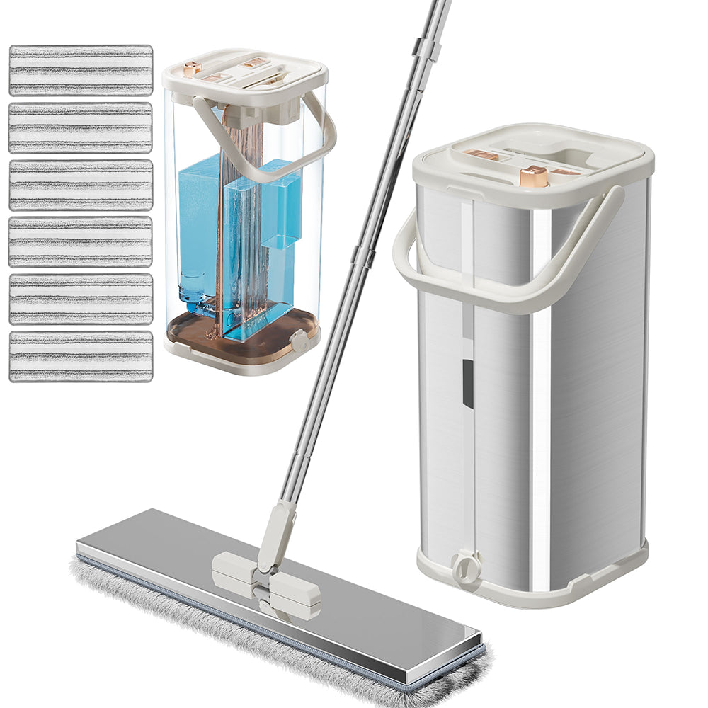 Stainless Steel Flat Mop and Bucket Set with Wringer and Refills – image 1