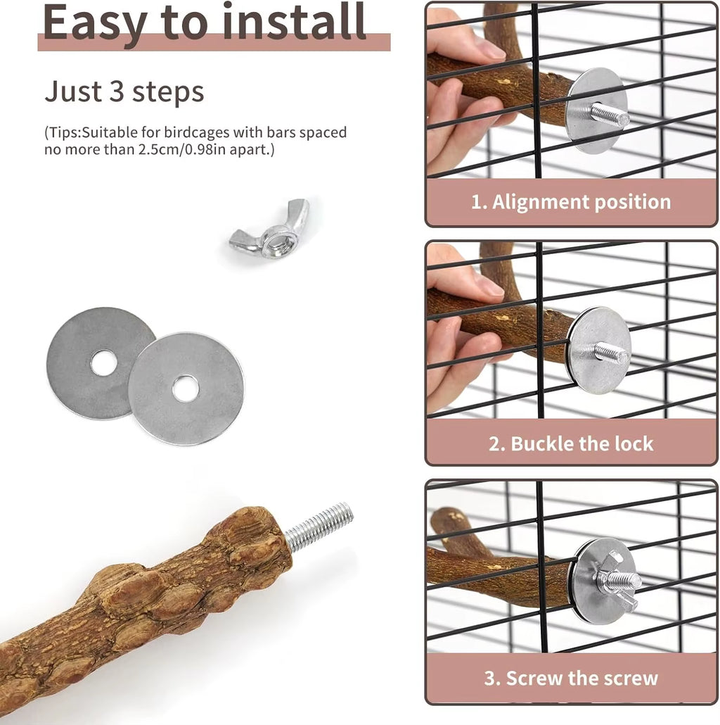 Natural Wood Bird Perch Set, 6-Piece Branch Stands and Platforms for Cages – image 5