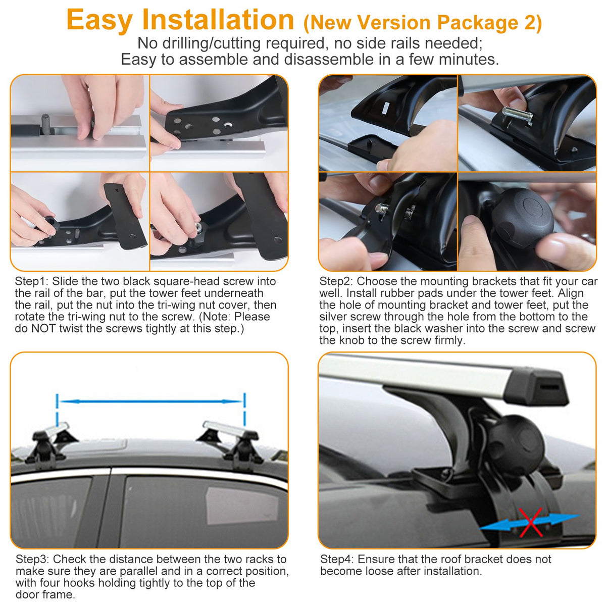Roof Rack Cross Bars 47 in, Universal Aluminum for Bare Roofs – image 7