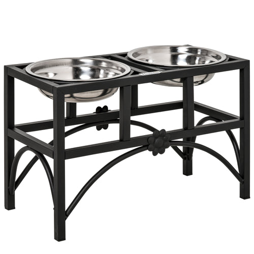 17" Double Stainless Steel Elevated Dog Bowl Feeding Station