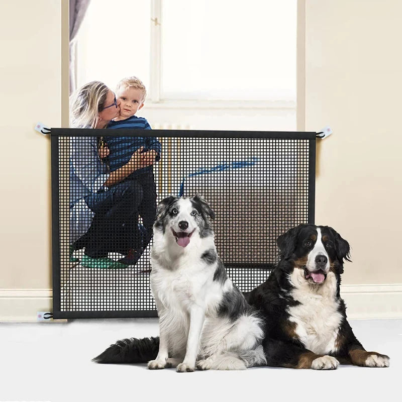 Folding Mesh Pet Gate – Portable Dog Barrier with 4 Hooks – image 3