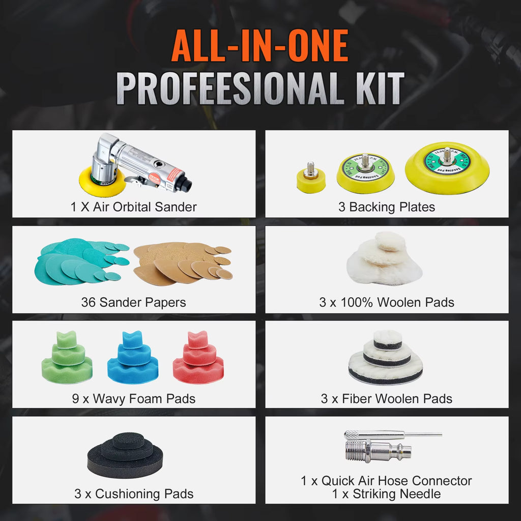 Mini Air Sander Set with 1, 2 and 3 in Pads, Pneumatic Polisher – image 7