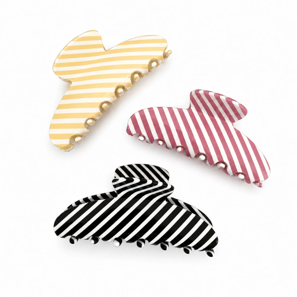 Hair Claw Clip – Striped Acetate, Medium Hold