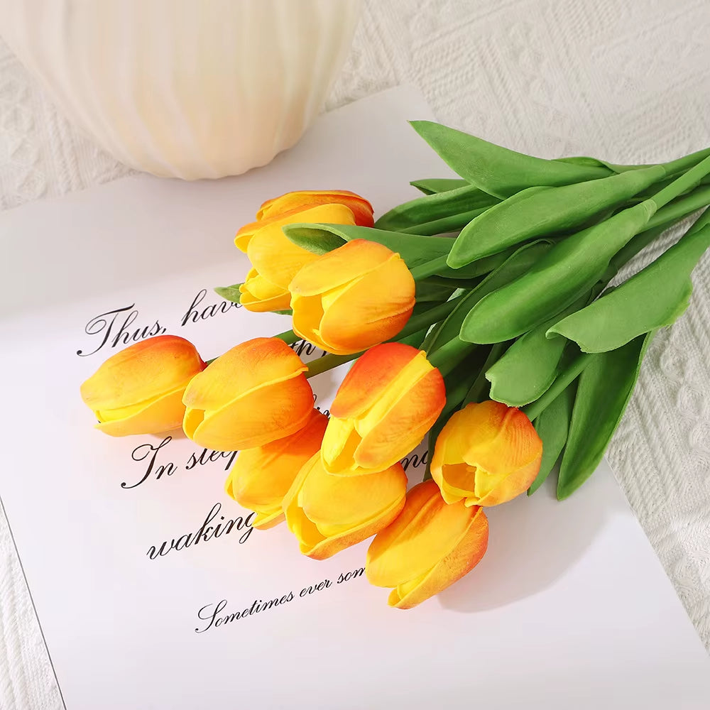 Artificial Tulips 10 Pack - Real Touch Fake Flowers
