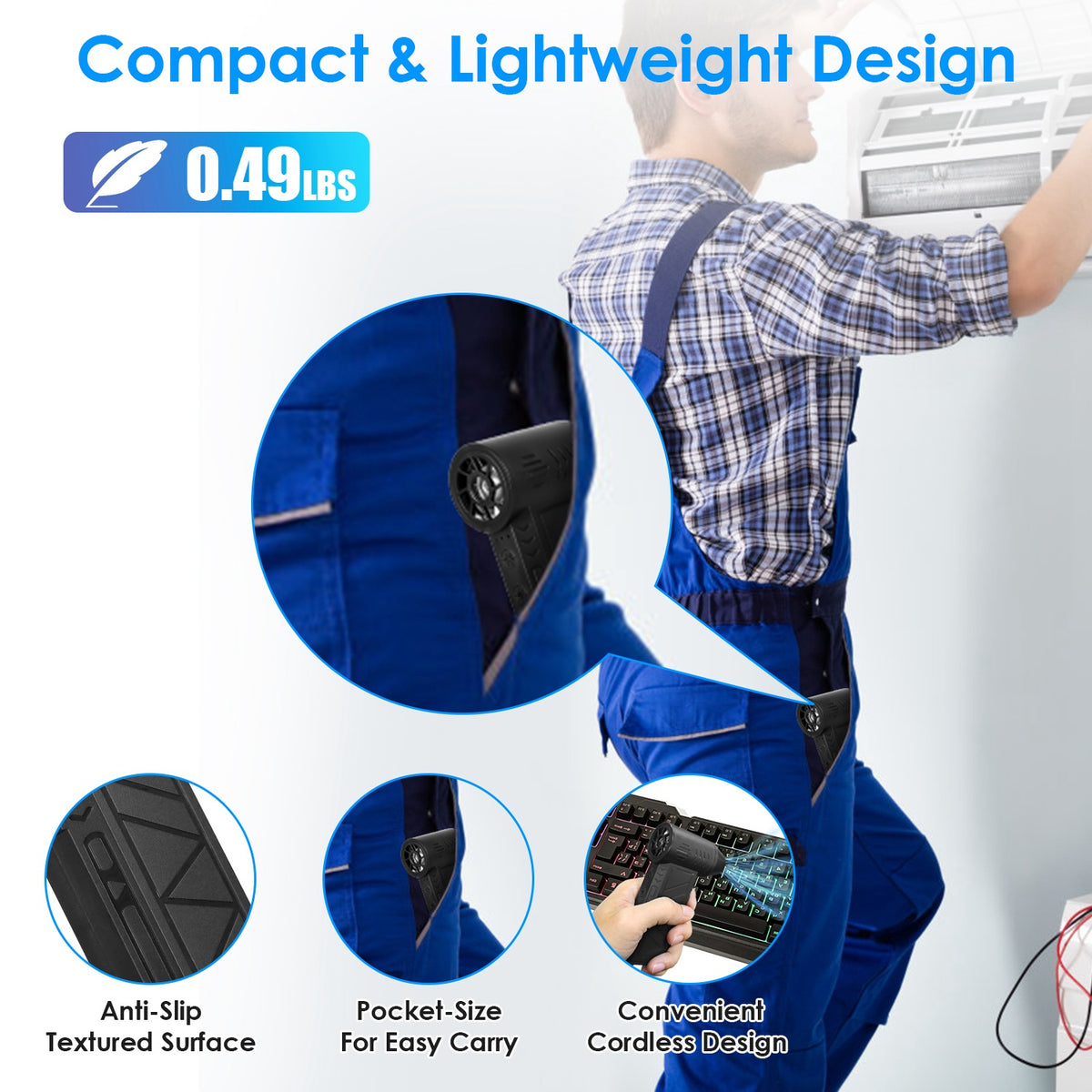 Cordless Electric Air Duster, 150000 RPM, 4 Speeds