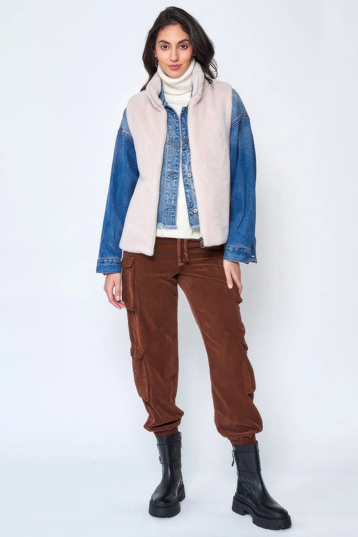Solid Faux Fur Vest for Women – Beige or Taupe – image 7