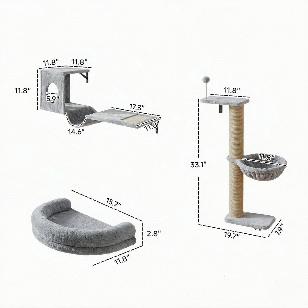 Cat Wall Shelves, 3-in-1 Set with Condo, Hammock and Scratching Post – image 8