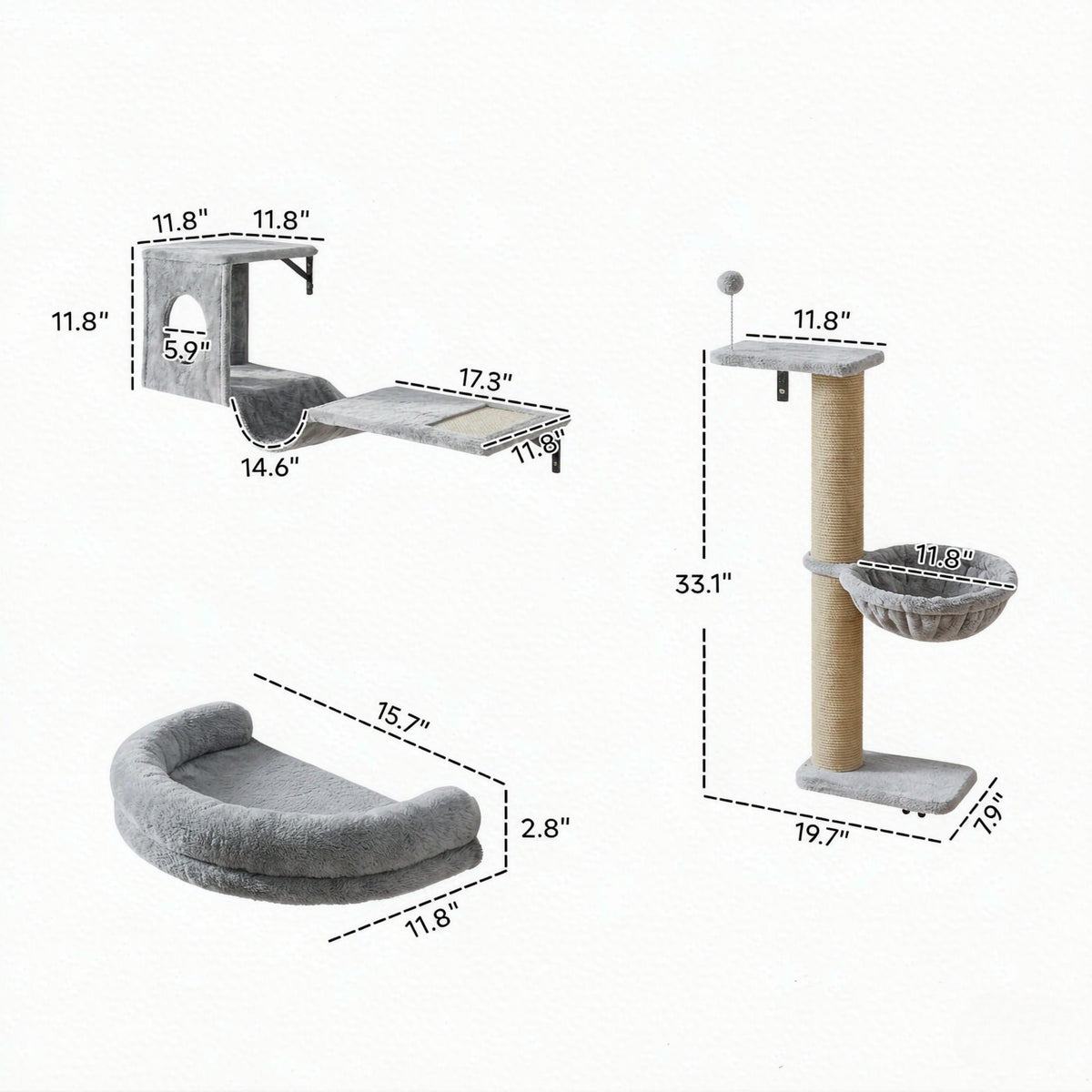 Cat Wall Shelves, 3-in-1 Set with Condo, Hammock and Scratching Post – image 8