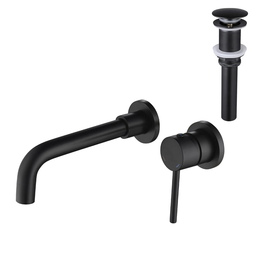 Wall Mounted Bathroom Sink Faucet, Single Handle with Pop-Up Drain – image 2