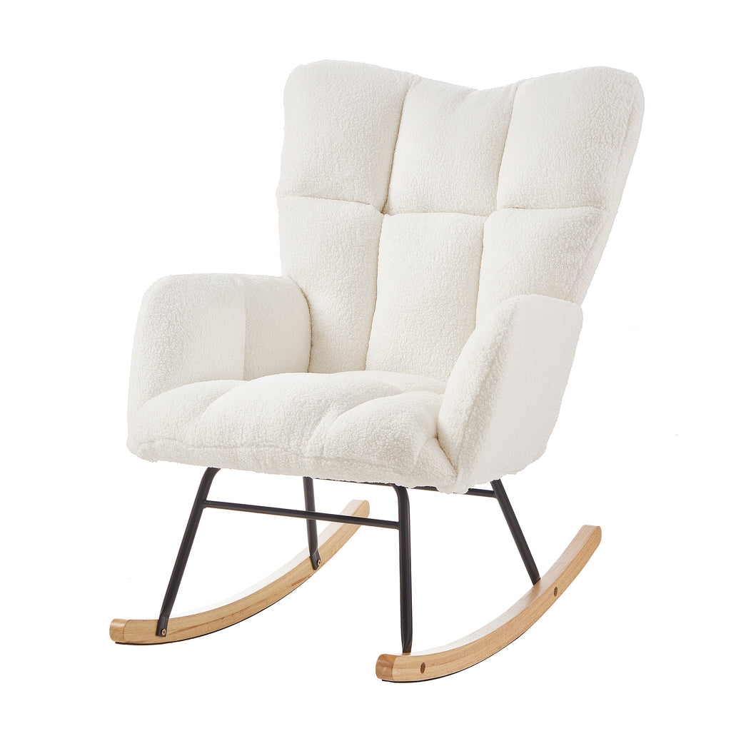 Tufted Teddy Fabric Glider Rocking Chair, Ivory – image 11