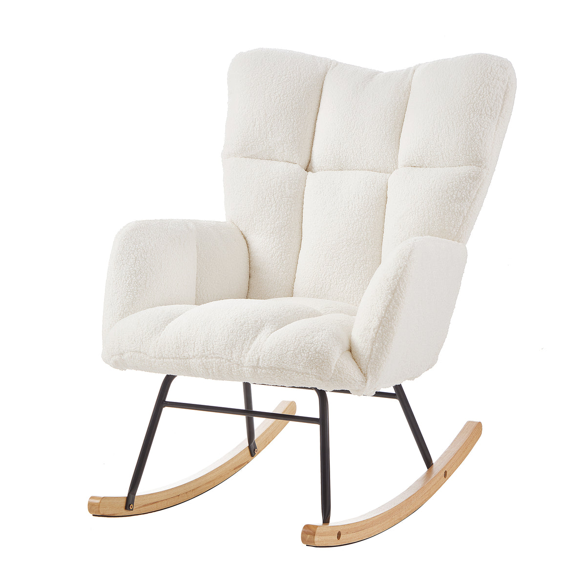 Tufted Teddy Fabric Glider Rocking Chair, Ivory – image 11