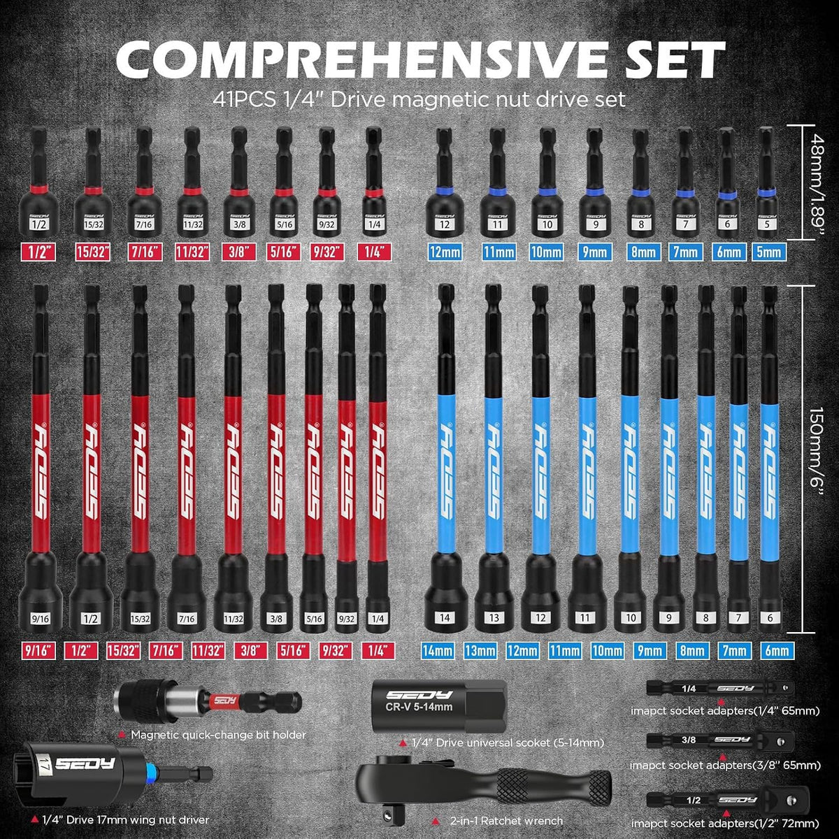 Magnetic Impact Nut Driver Set 53 Piece, SAE and Metric, 1/4 in Hex – image 3