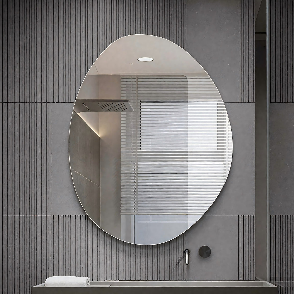 Asymmetrical Frameless Bathroom Wall Mirror, 40 x 32 Inch – image 2