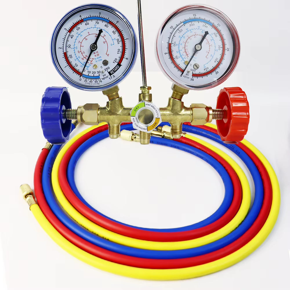 HVAC 3-Way AC Manifold Gauge Set with Hoses