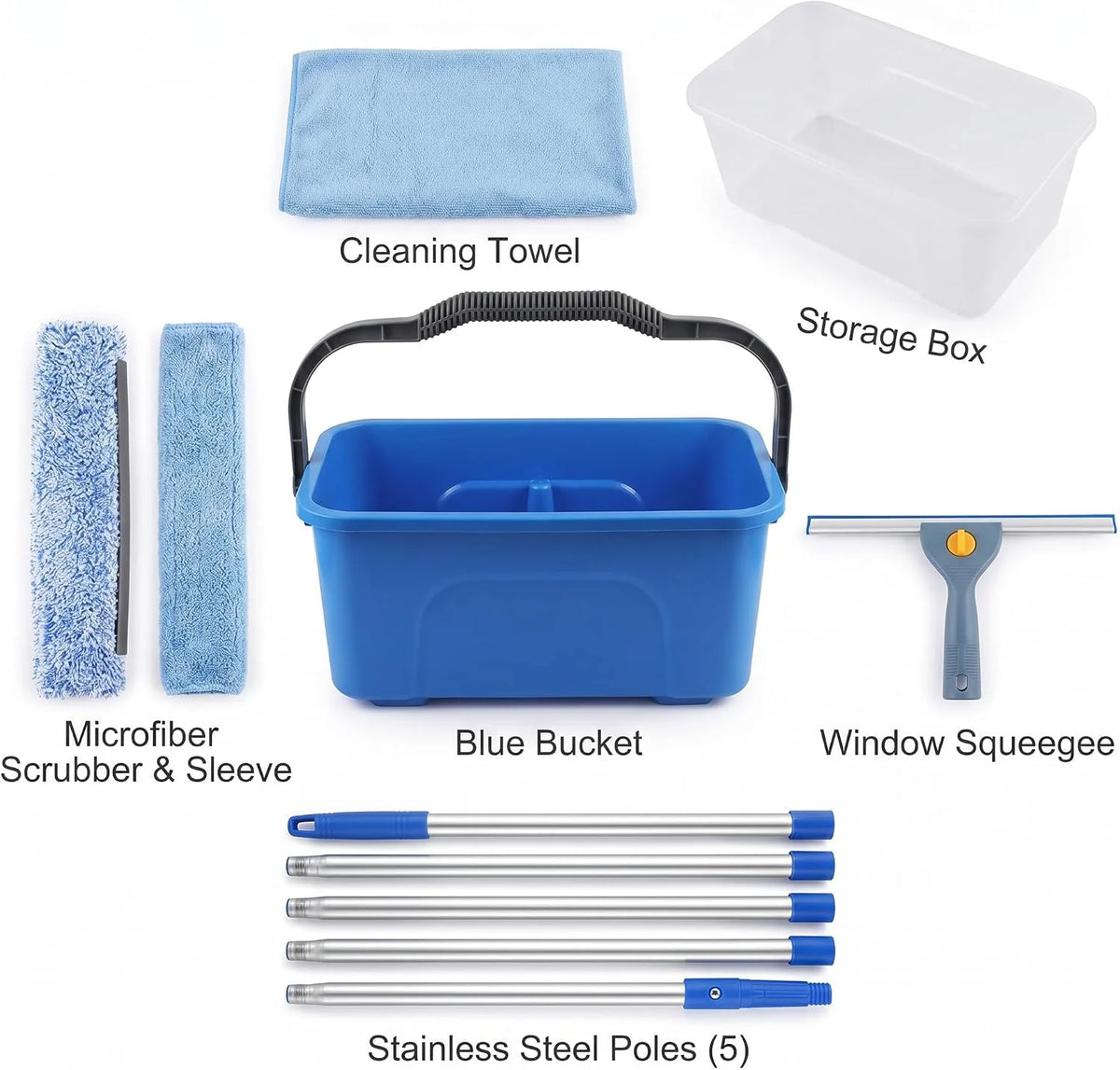 Window Cleaning Kit with Squeegee, Scrubber, Bucket & Pole – image 2