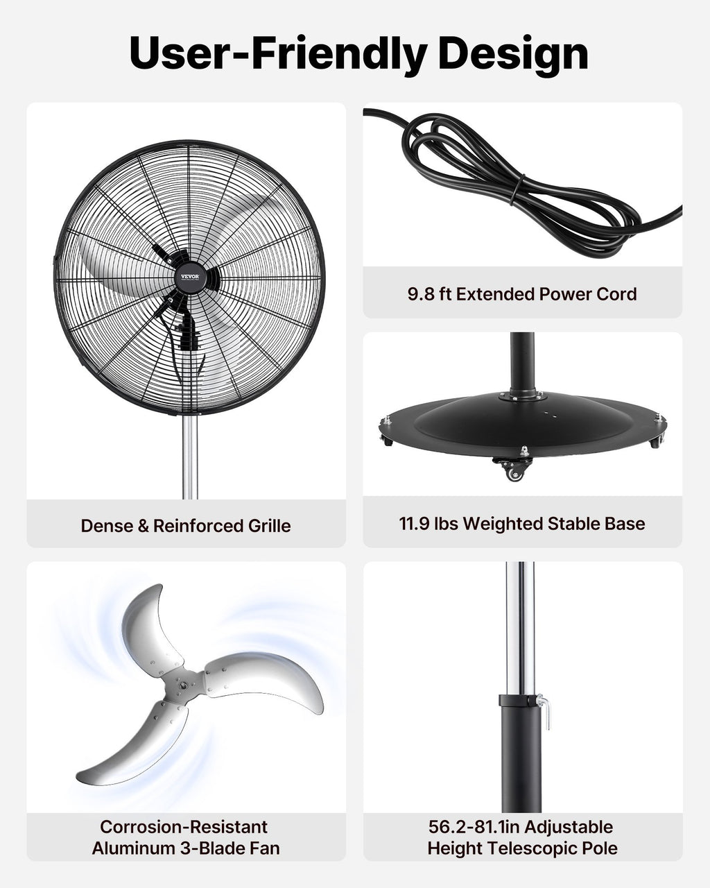 High Velocity Pedestal Fan 30 in, 9100 CFM Industrial Shop Fan – image 5