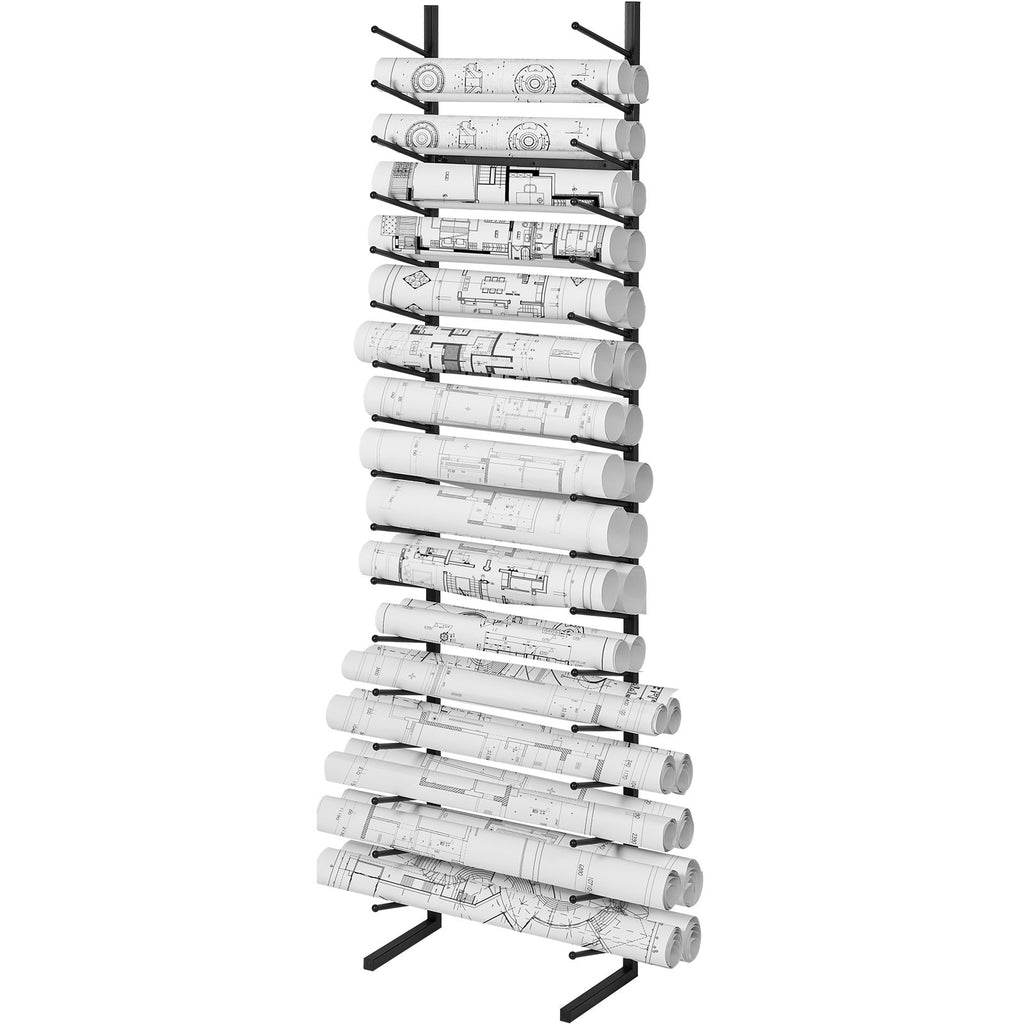 16-Tier Wall-Mount Blueprint Storage Rack for Rolled Plans and Posters