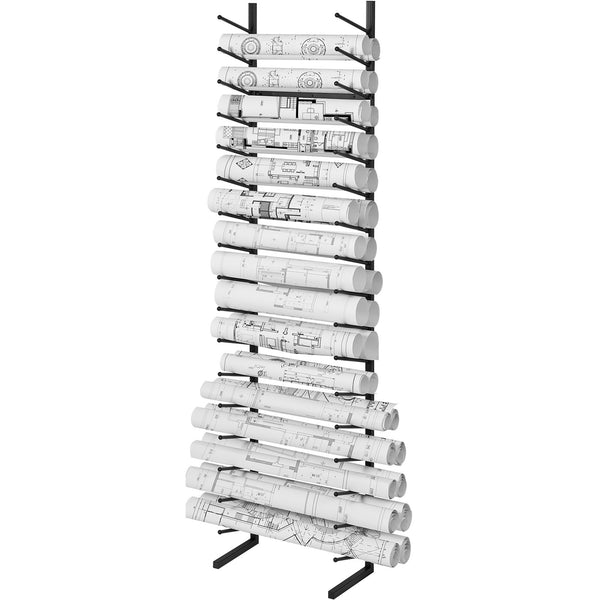 16-Tier Wall-Mount Blueprint Storage Rack for Rolled Plans and Posters