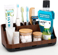 Wood Toothbrush Holder, 7 Slot Bathroom Countertop Organizer