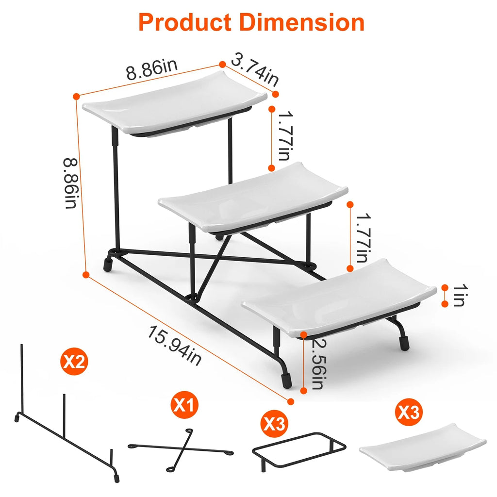 3-Tier Serving Tray Stand, Melamine Platters with Metal Dessert Stand – image 4