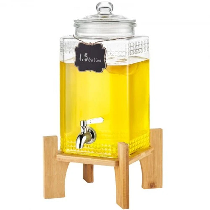 Set of 2 Glass 1.5 Gallon Punch Jars with Stand and Steel Taps – image 1