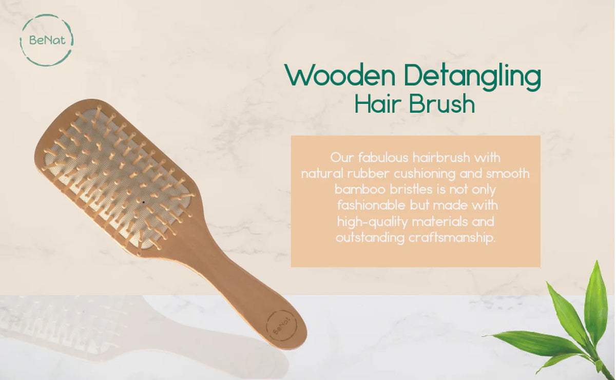 Bamboo Detangling Hair Brush, Wooden Bristle Scalp Massage Brush – image 2