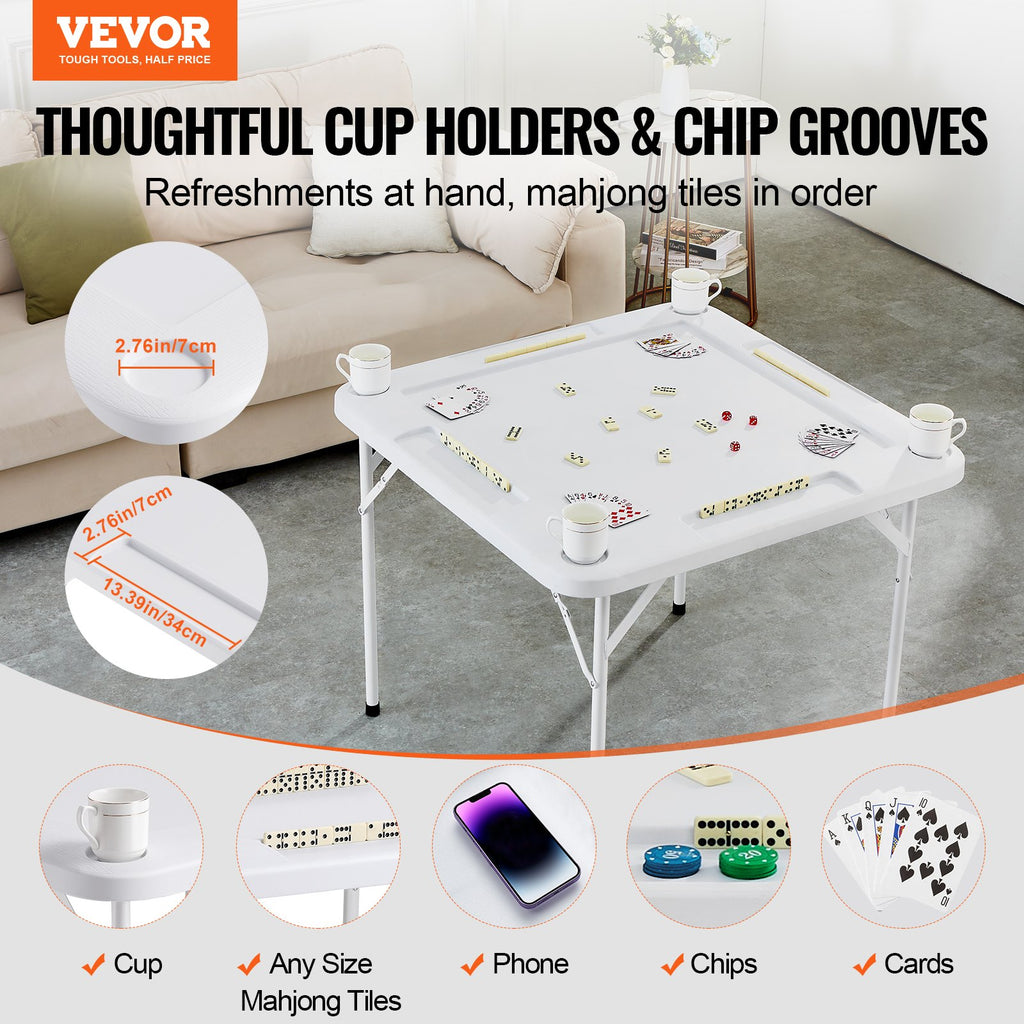 Mahjong Table – Folding 4-Player Game Table with Cup Holders, White – image 11