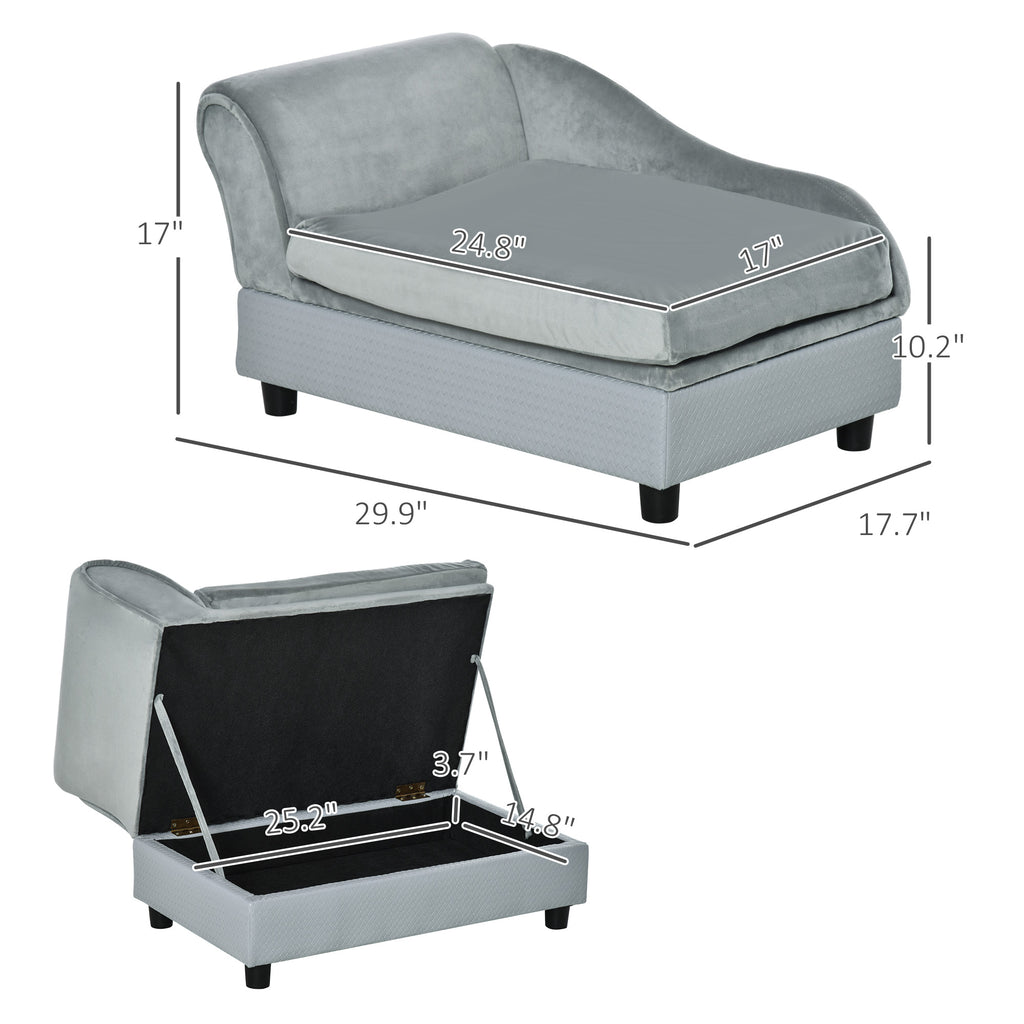 Dog Couch with Hidden Storage, Small Dog Sofa Bed with Foam, Gray – image 3