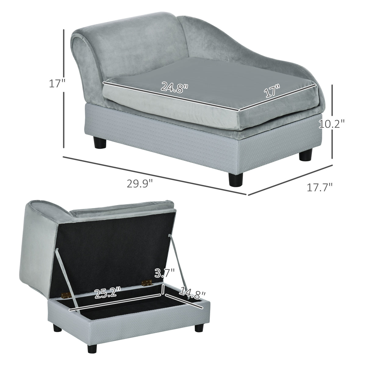 Dog Couch with Hidden Storage, Small Dog Sofa Bed with Foam, Gray – image 3