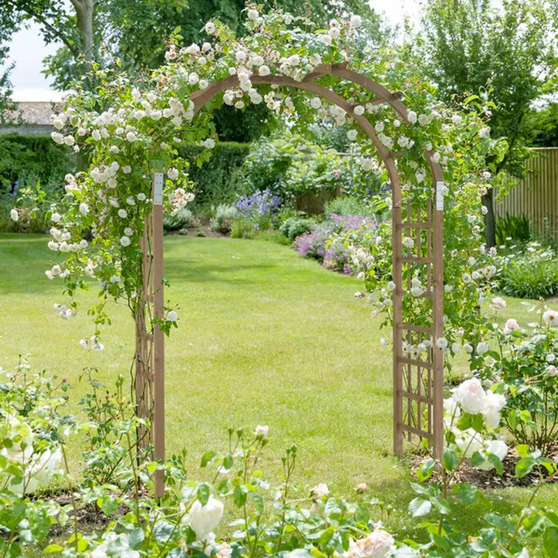 7 Ft Wooden Wedding Arch Arbor With Side Trellis, Dark Brown – image 13