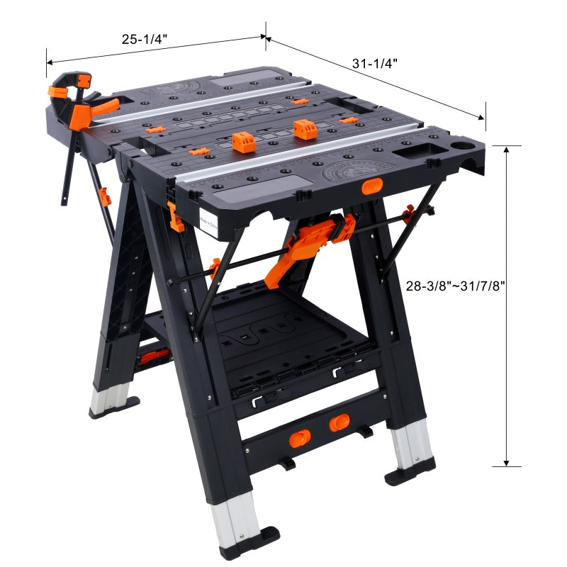 2-in-1 Folding Workbench and Sawhorse with 2 Clamps – image 15