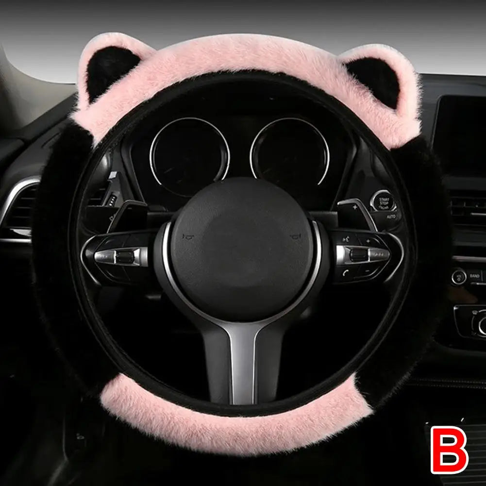 Plush Steering Wheel Cover with Cat Ears - Warm Non-Slip Winter Grip – image 10