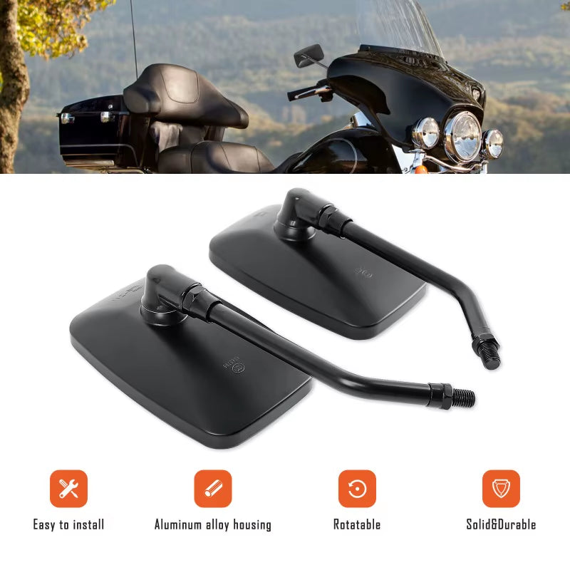 Rectangular Motorcycle Side Mirrors, 10mm Thread, Pair