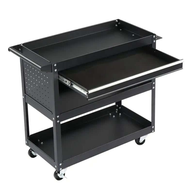 Welding Shop 3-Tier Rolling Tool Cart with Pegboard & Drawer