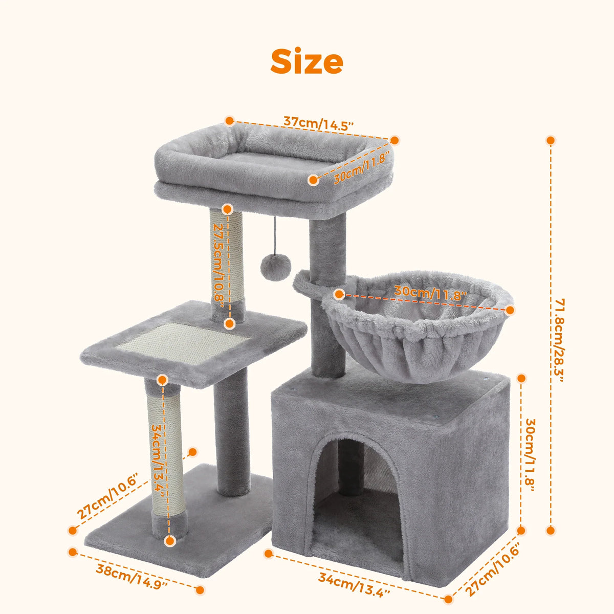 Cat Tree with Hammock & Removable Perch – Indoor Cat Tower – image 4