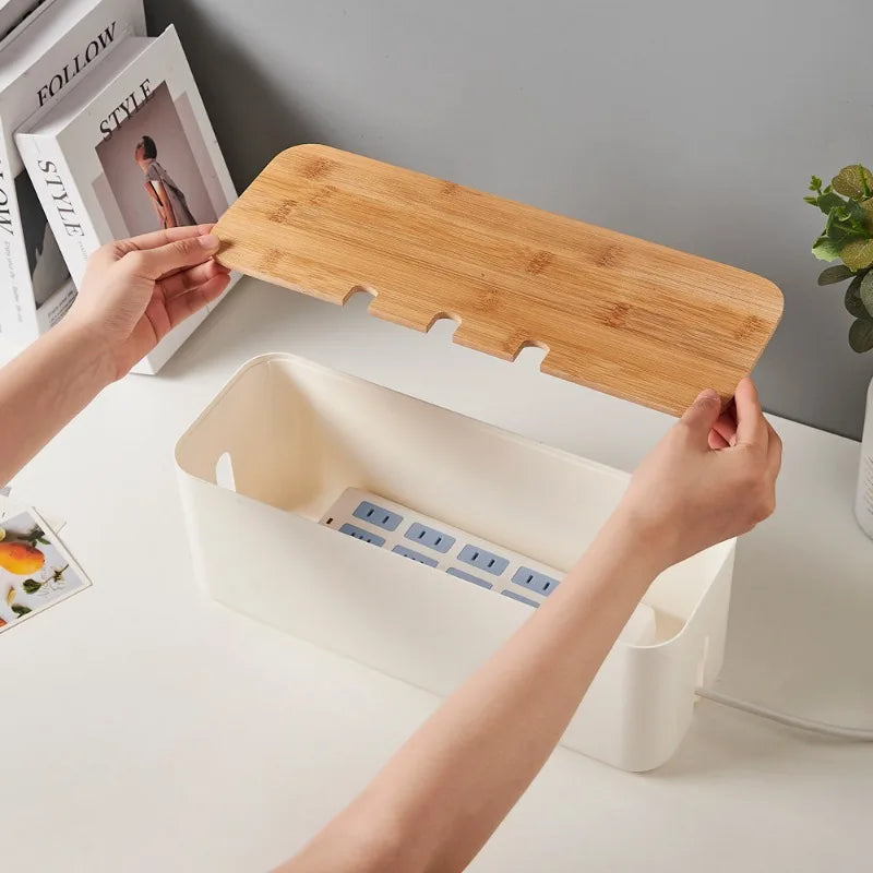 Cable Management Box with Bamboo Lid, Power Strip Hider – image 5