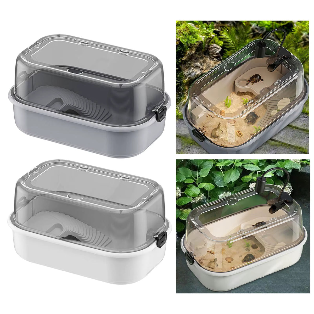 Turtle Tank with Basking Platform, 17.5 in Escape-Proof Habitat, Gray – image 4