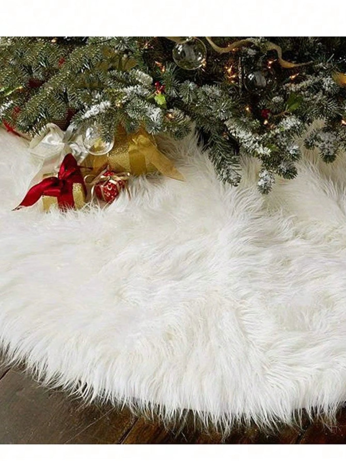 Christmas Tree Skirt - White Fluffy Plush 30-48in – image 4