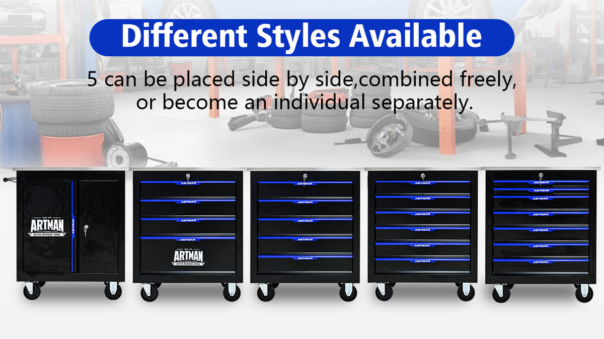 5 Drawer Lockable Tool Cart with Stainless Top and Brake Casters