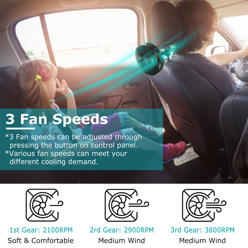 Car Fan – USB Backseat Clip Fan with 3 Speeds – image 4