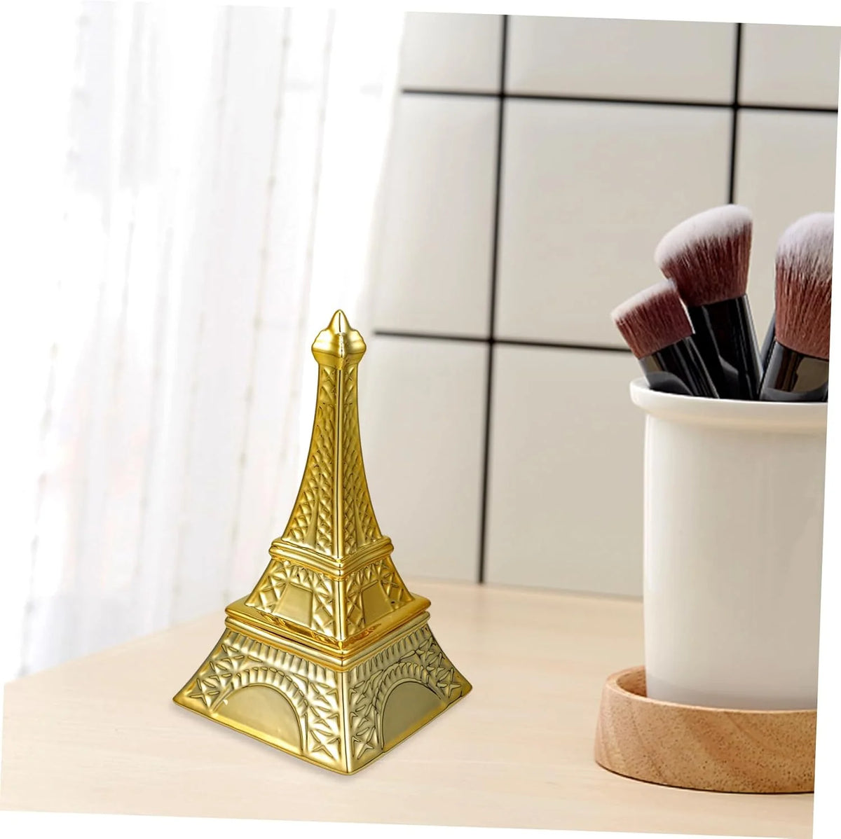 Pyramid Jewelry Box, Golden Ceramic Trinket Holder for Rings – image 3