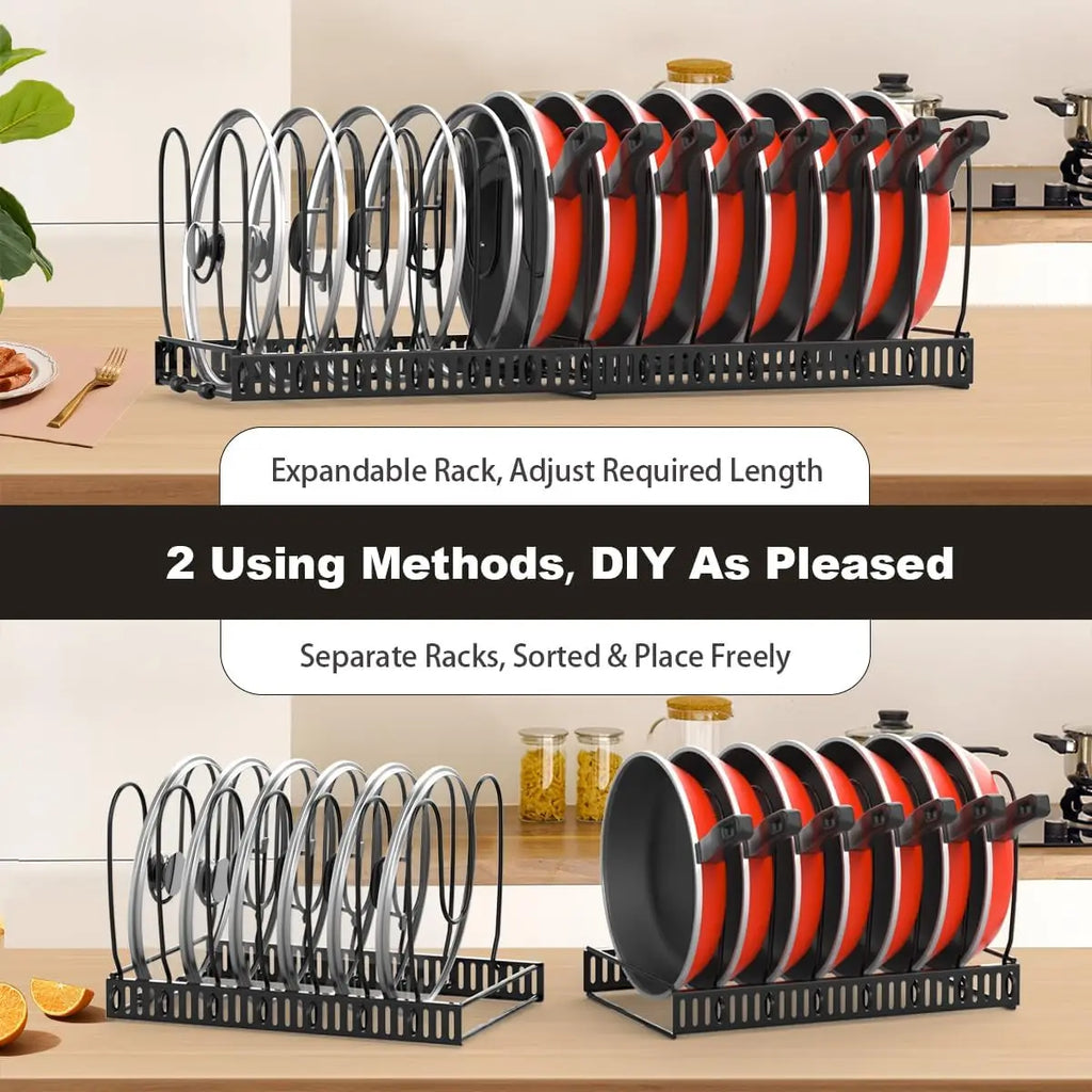 Pot and Pan Organizer Rack, Expandable with 10 Adjustable Dividers – image 5