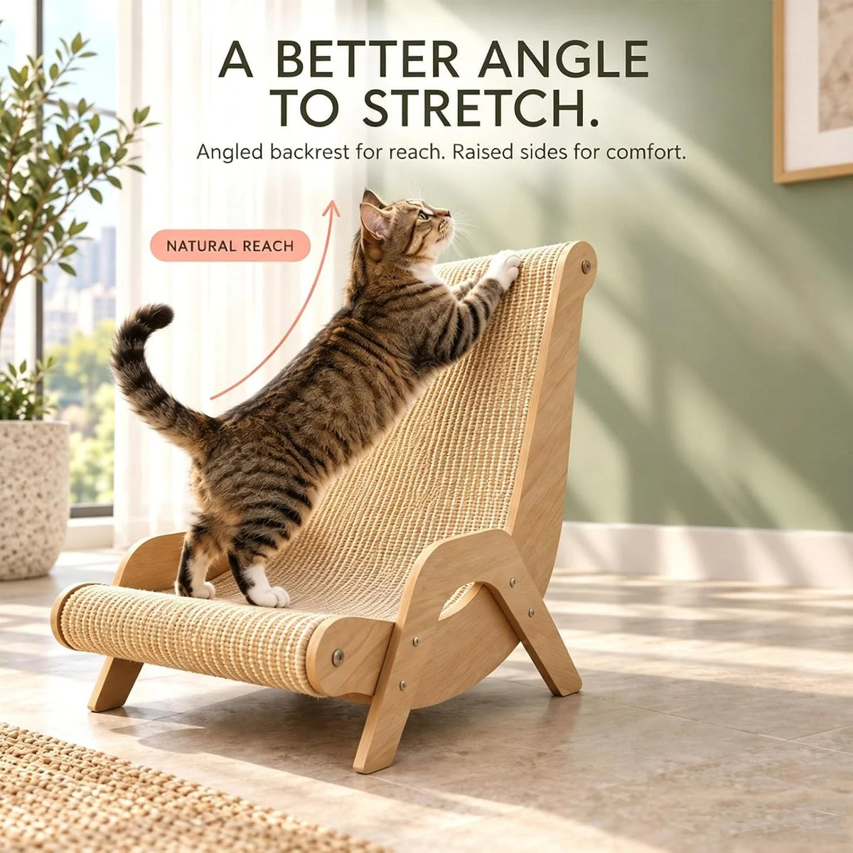 Cat Scratch Lounger Chair Bed with Sisal Scratching Board, Wood – image 2