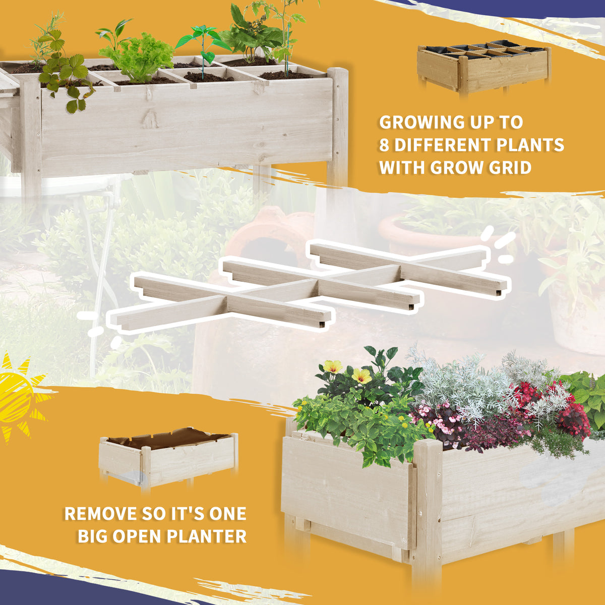 Planter Box, Mobile Wooden with 8 Grow Grids, Shelf and Wheels – image 4