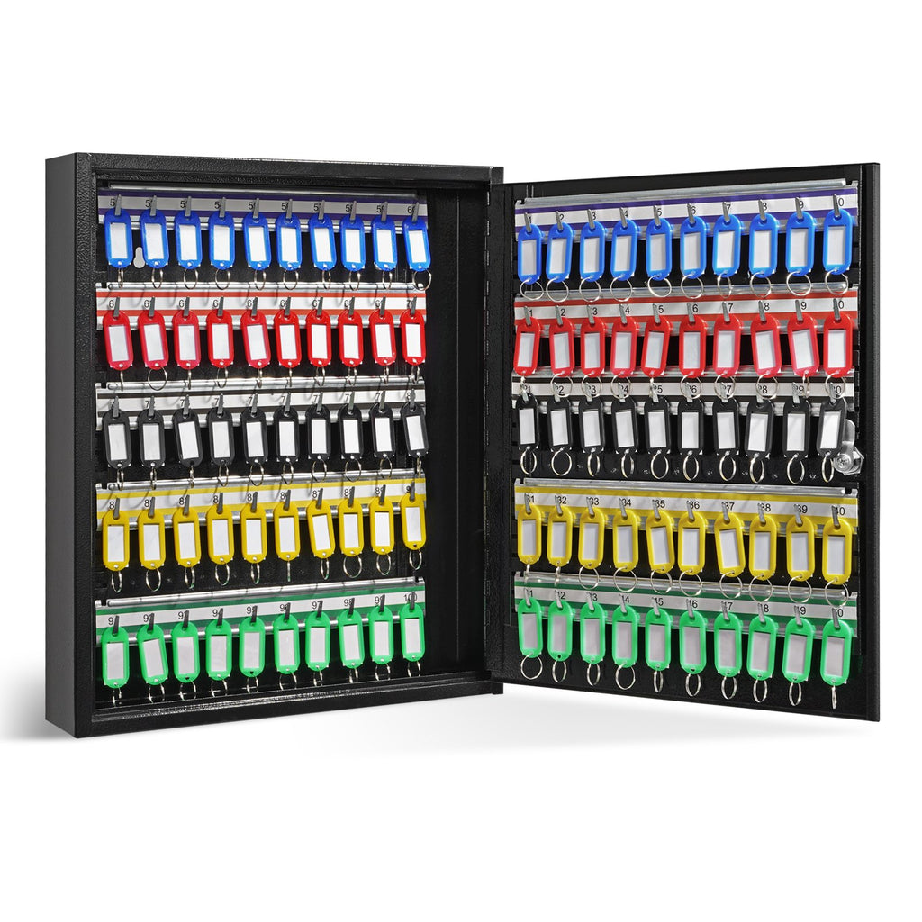100-Key Lockable Steel Key Cabinet with Adjustable Racks and Key Tags